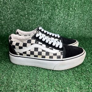 Vans Old Skool Checkerboard Womens Size 8 Black White Platform Shoes Sneakers
